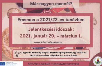 Erasmus+ hallgatói mobilitási program a 2021/22-es tanévre